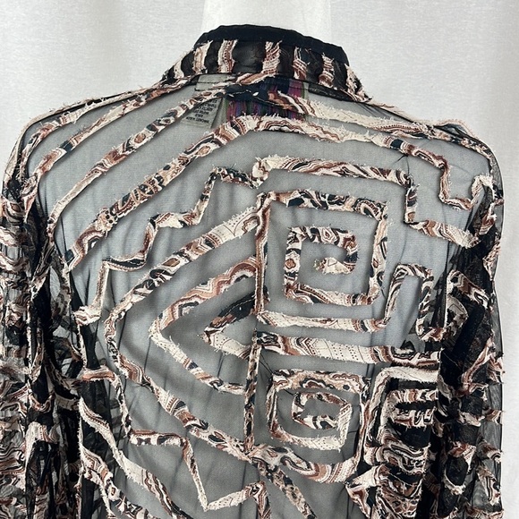 Tantrums Vintage Sheer Geometric Print Long Sleeve Button Up Blouse Top Size 1X - Picture 10 of 11